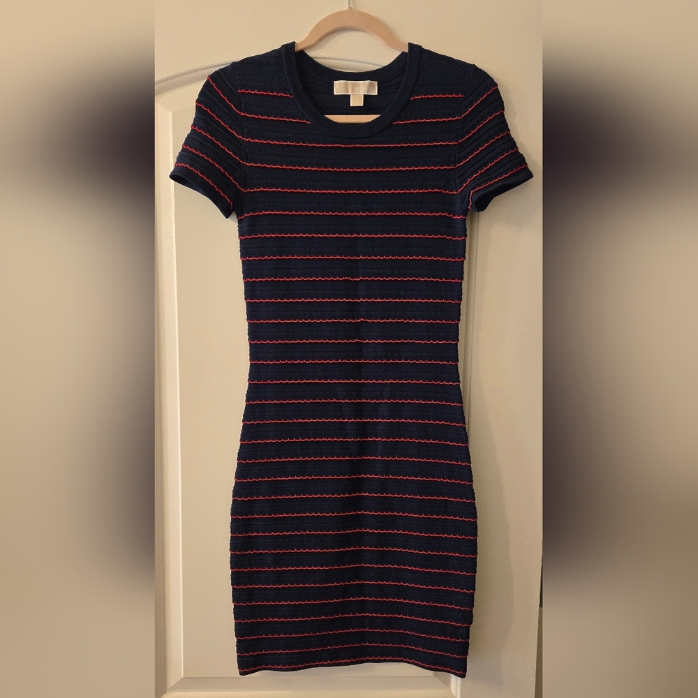 Michael Kors Navy and Red Striped Knit Dress XS Super Cute